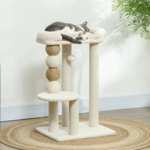 Árbol Rascador para Gatos Altura 76 cm Árbol para Gatos Torre para Gatos con Revestimiento de Borreguillo Plataformas Bola Colgante y Poste de Yute Beige
