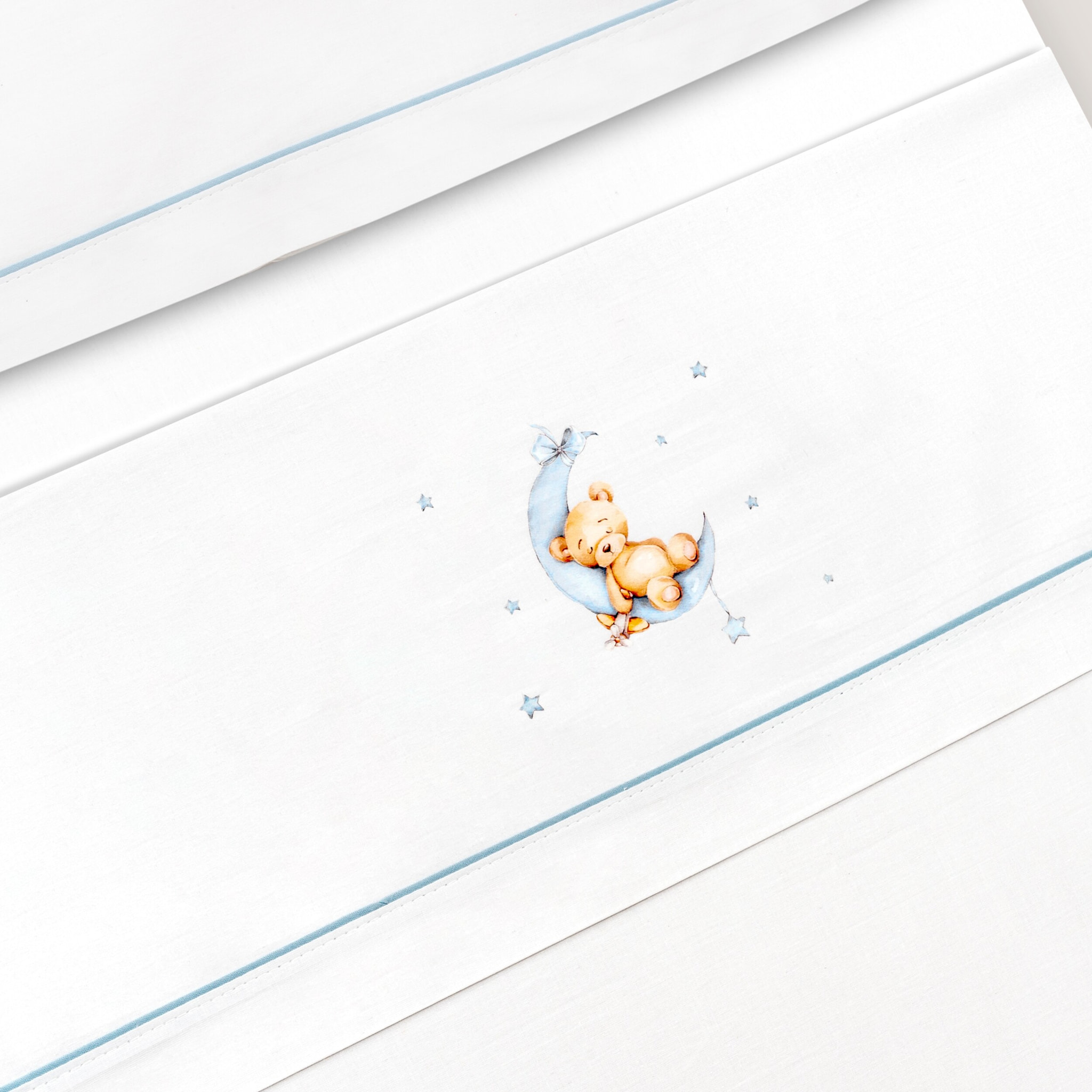 Triptico Minicuna Estampado Oso Luna Estrellas Bco/Azul