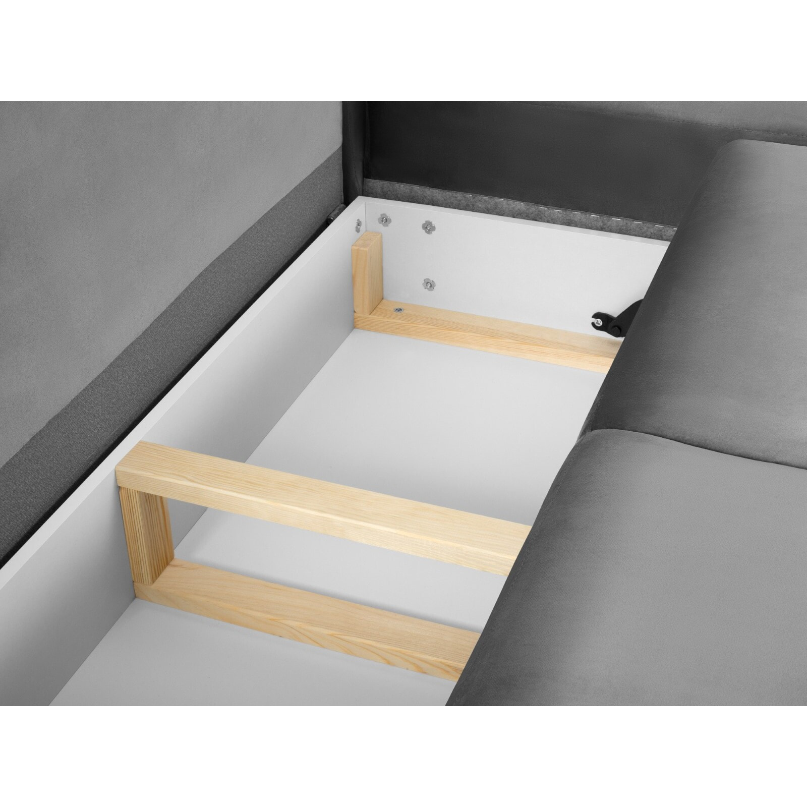 Canapé d'angle droit convertible avec coffre de rangement "Kyoto" 5 places en velours gris clair