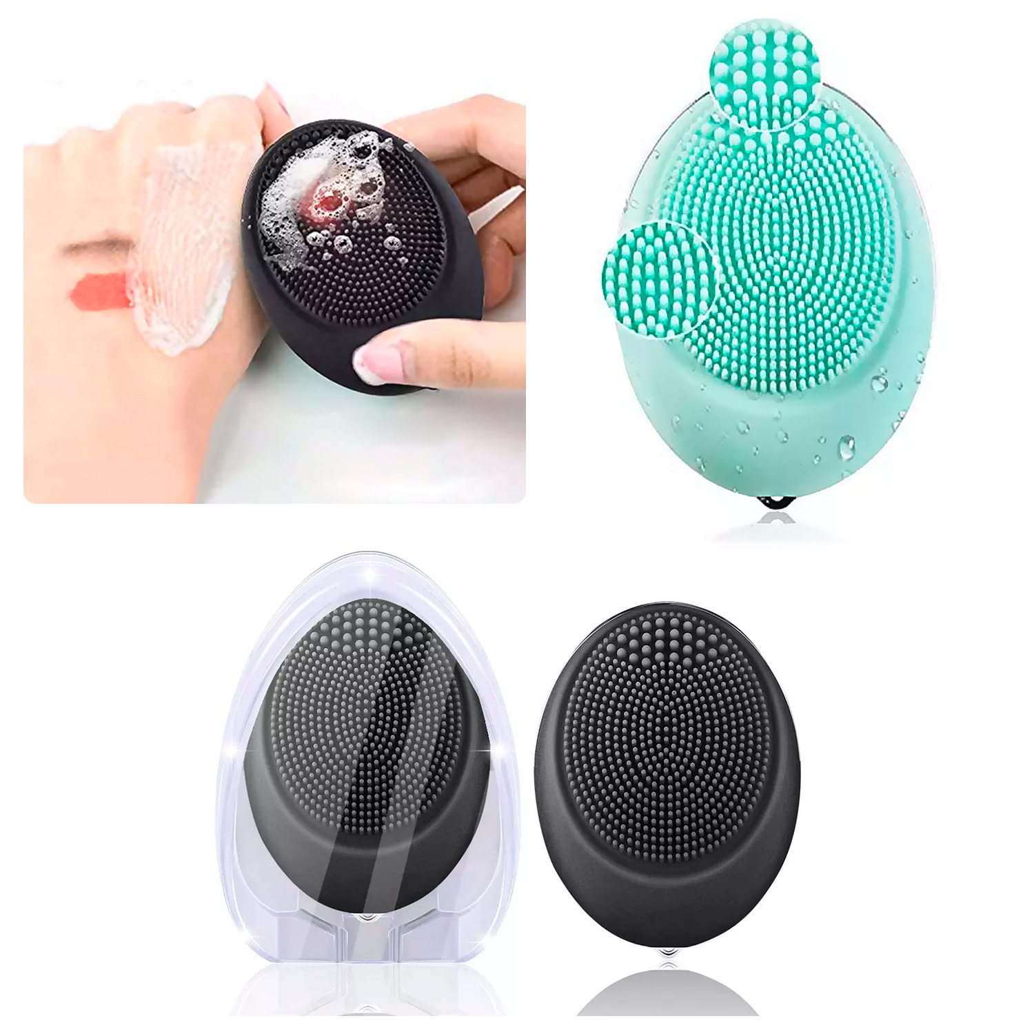 Micro spazzola elettrica in silicone per la pulizia e il massaggio del viso. Batteria integrata, fino a 110 utilizzi.