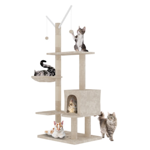Albero per Gatto con Graffiatoio Cuccia Giocattolo Gatti Parco Giochi Tiragraffi in Sisal Naturale 130 x 60 x 35 cm (Colore Beige Birba 30059)