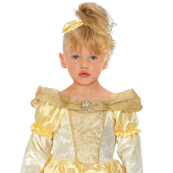 Abito Principessina Delle Fiabe Costume Carnevale Giallo Oro Bambina