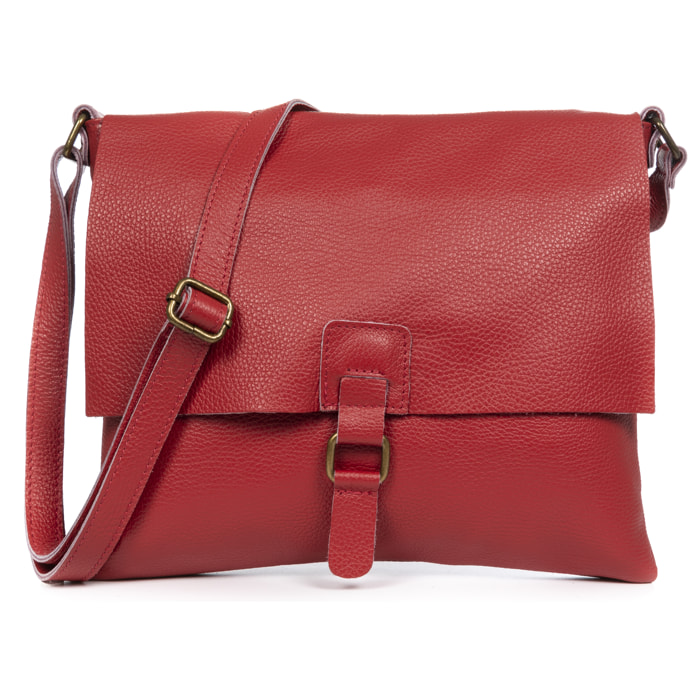 FIRENZE ARTEGIANI Borsa a Tracolla Abbadia da Donna. Vera Pelle Dollaro Made in Italy 35x5x30 Cm. colore rosso