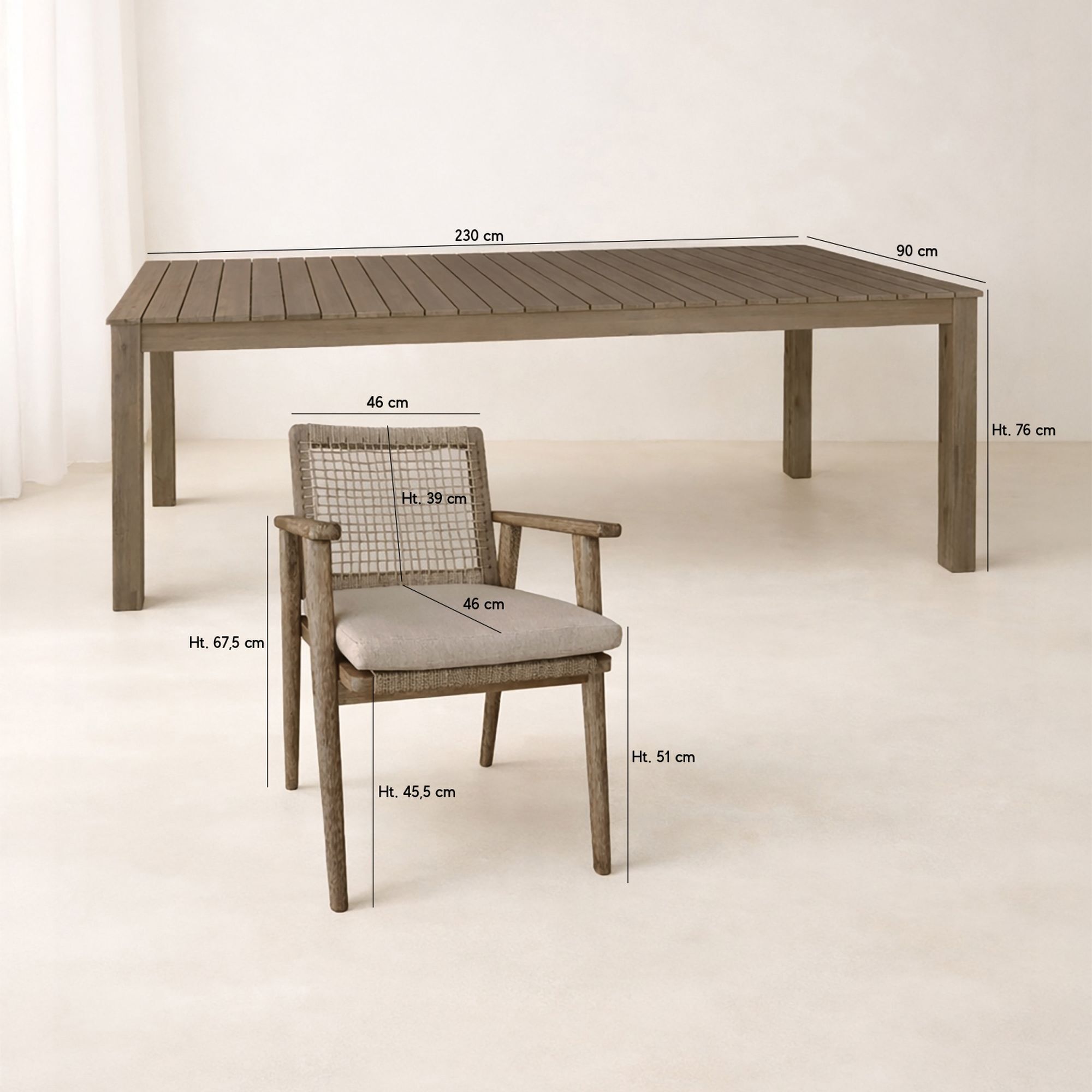 Ensemble table et 8 fauteuils de jardin en bois d'acacia et corde EDEN
