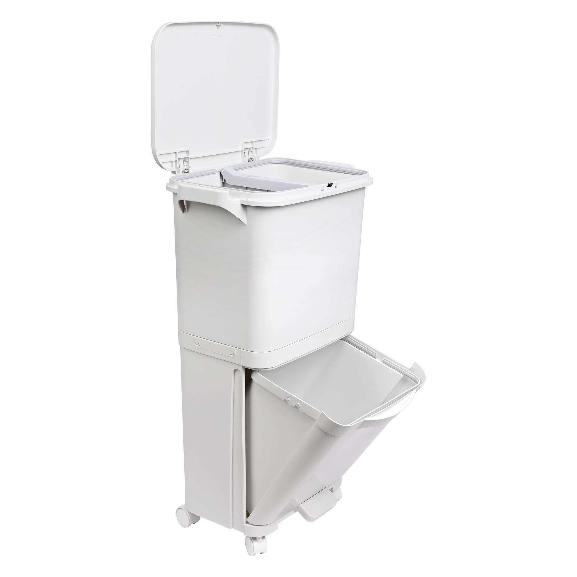 Papelera de reciclaje de clasificación selectiva con pedal, ruedas y asa de doble compartimentos de 38l (24l + 14l).