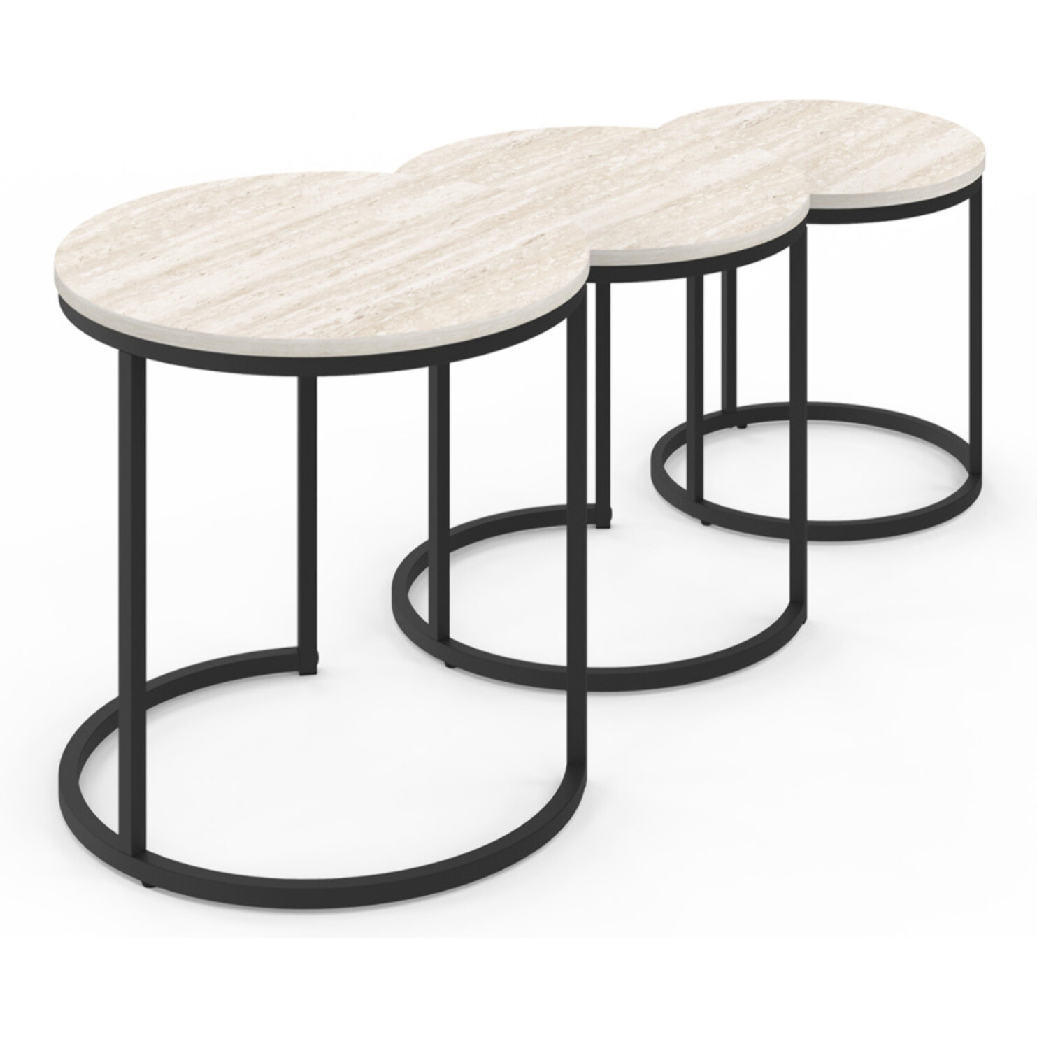 Tables basses gigognes Memphis effet travertin et pieds noirs - lot de 3