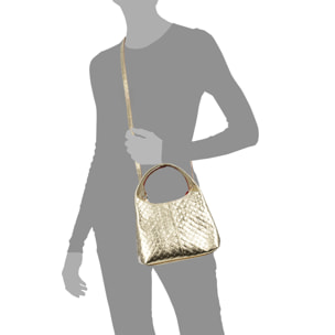 Aversa bolso bandolera mujer. Piel auténtica Gamuza con grabado entrelazado y lacada brillante.