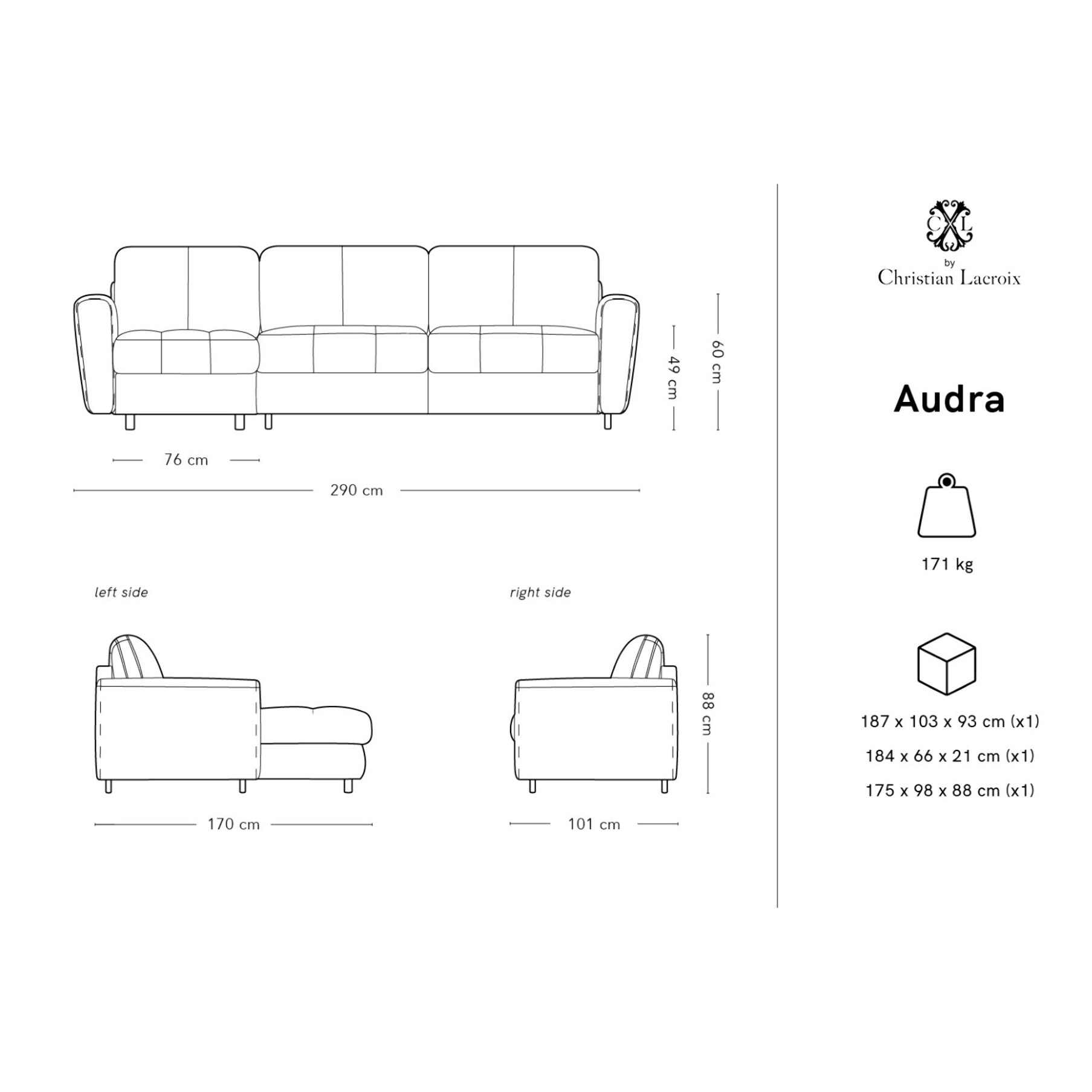 Canapé d'angle gauche convertible "Audra" 5 places en cuir véritable bleu gris