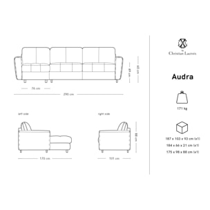 Canapé d'angle gauche convertible "Audra" 5 places en cuir véritable bleu gris