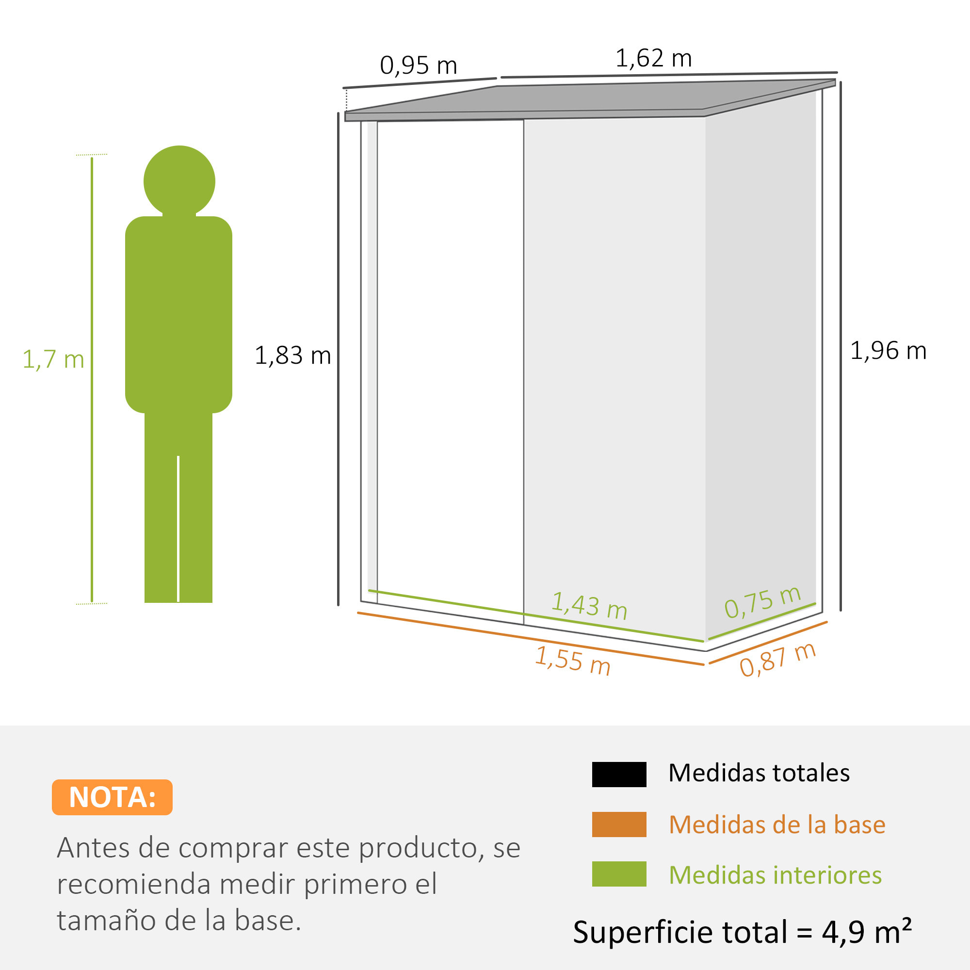 Cobertizo de Jardín Exterior 1,34 m² 161,5x94,5x196 cm Caseta de Jardín Exterior Metálica con 1 Puerta y Cerradura para Almacenamiento de Herramientas para Patio Terraza Negro Carbón