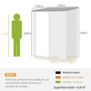 Cobertizo de Jardín Exterior 1,34 m² 161,5x94,5x196 cm Caseta de Jardín Exterior Metálica con 1 Puerta y Cerradura para Almacenamiento de Herramientas para Patio Terraza Negro Carbón