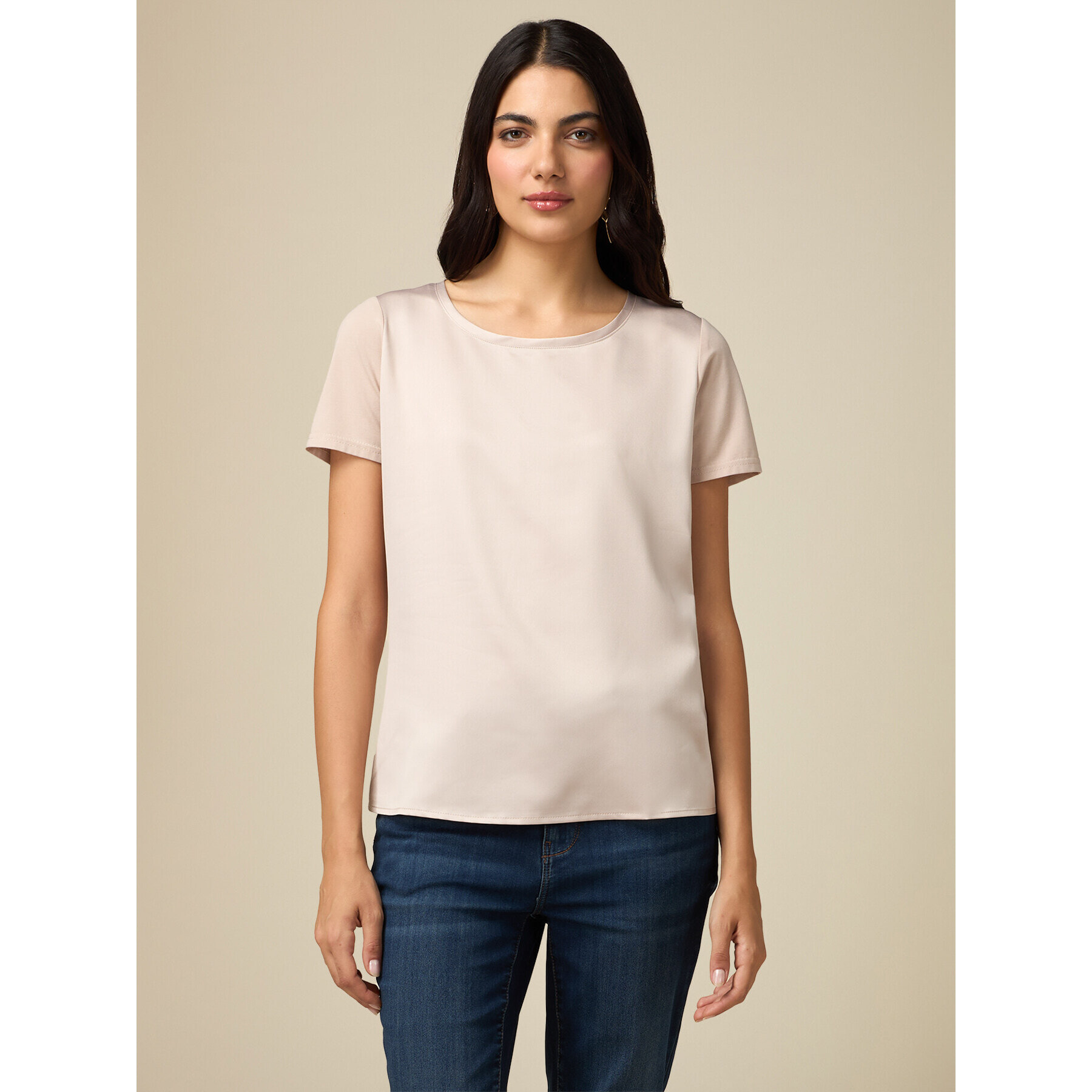 Oltre - Camiseta bimaterial - Beige