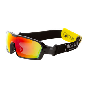 Gafas de deportes acuáticos OCEAN CHAMELEON - Negro brillante / Revo roja con almohadilla nasal puntas y espuma negras con correa negra