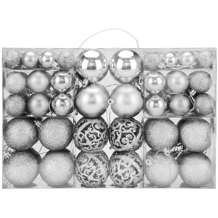 Confezione 100 Palline di Natale Colore Silver, Palle di Natale Diametro 3/4/6 cm, Addobbi E Decorazioni per Albero di Natale, Colore Argento
