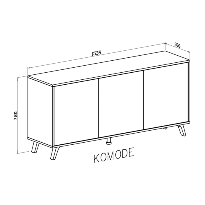 Credenza Moderna Madia 3 Ante Senza Maniglie Design Minimal Con Piedini RialzatiPer Soggiorno Ingresso Corridoio 154 x 72 x 40 Cm Bianco e Rovere