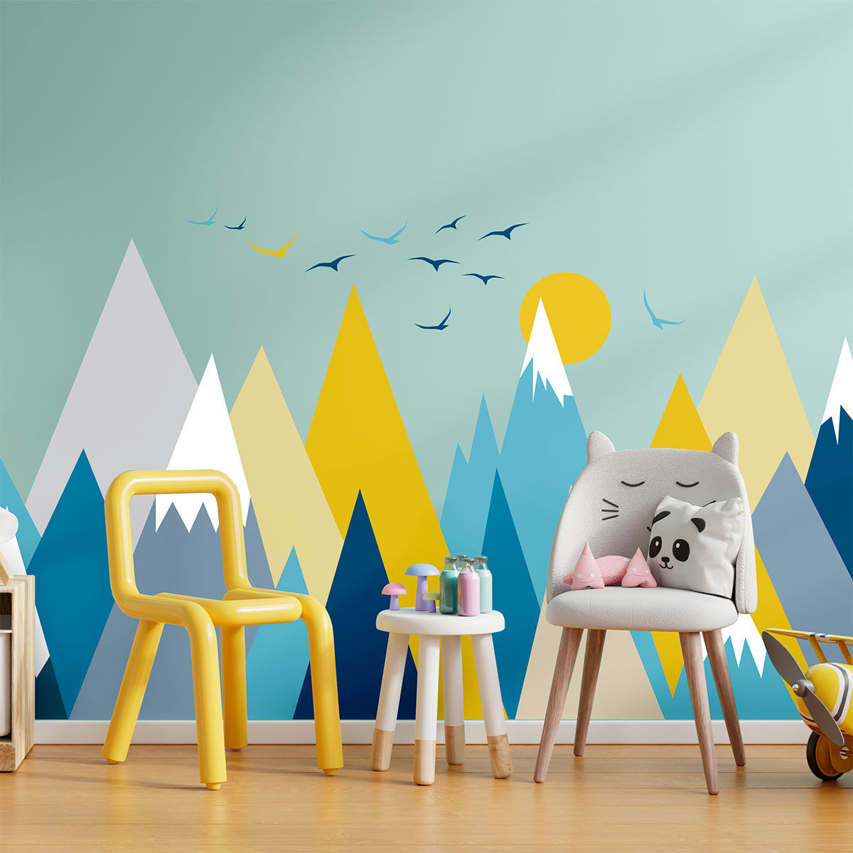 Stickers muraux enfants - Décoration chambre bébé - Autocollant Sticker mural géant enfant montagnes scandinaves BETIKA