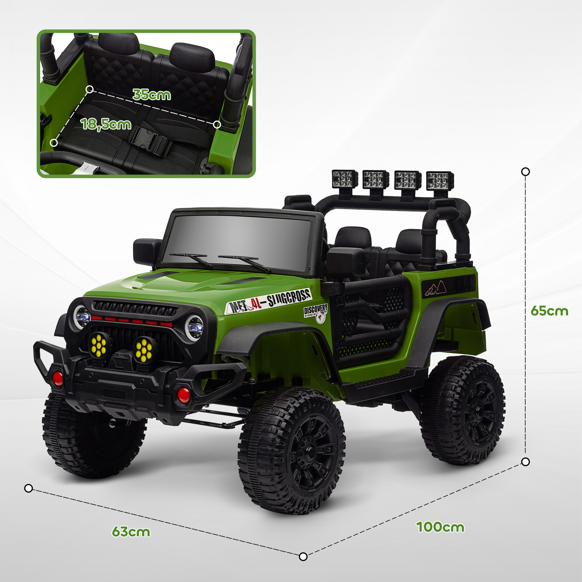 Coche Eléctrico para Niños de +3 Años Carro Eléctrico Infantil Todoterreno de Batería 12V con Mando a Distancia Ruedas Amortiguadas Faros LED Bocina Música Verde