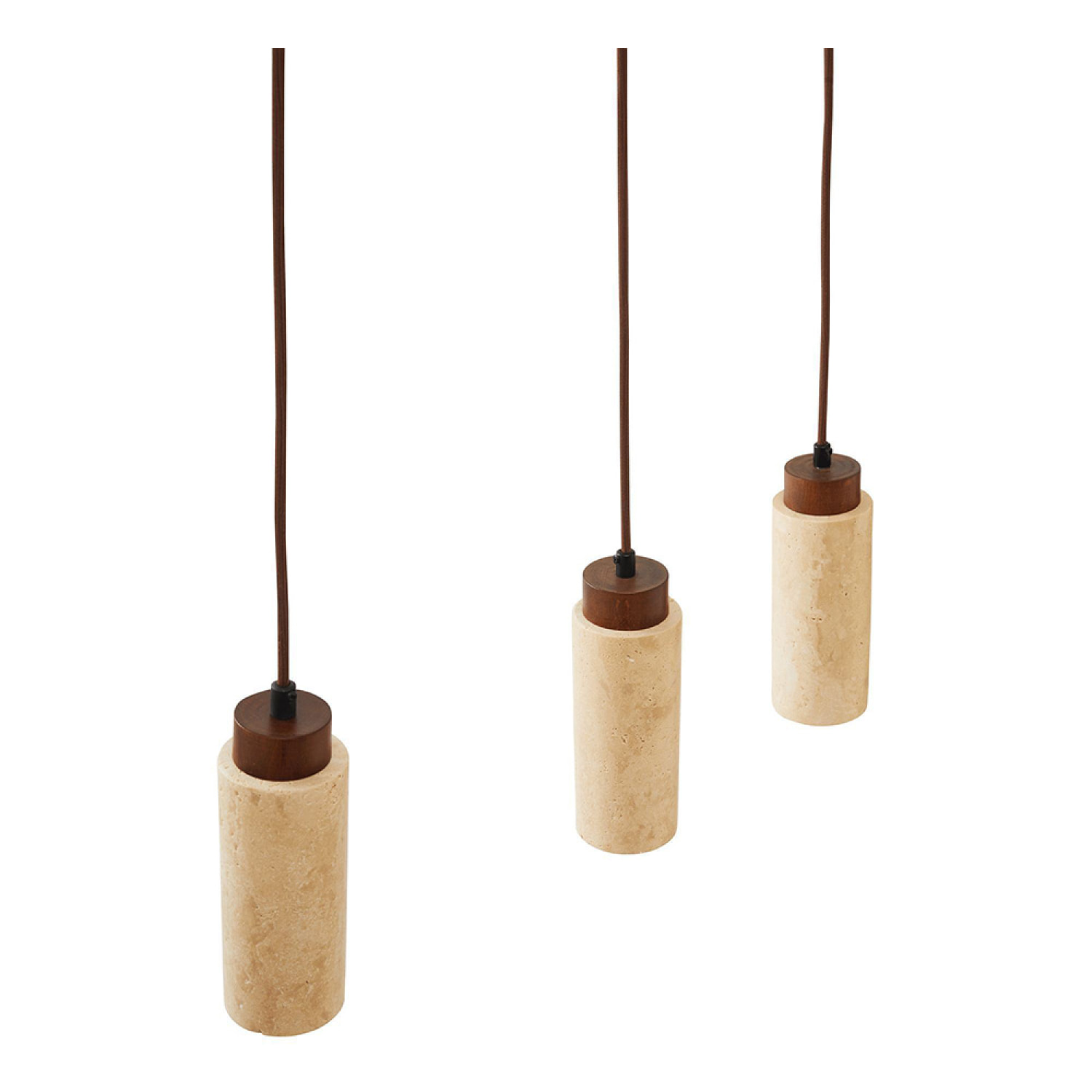 Suspension design 3 spots en travertin et effet bois TIVOLI