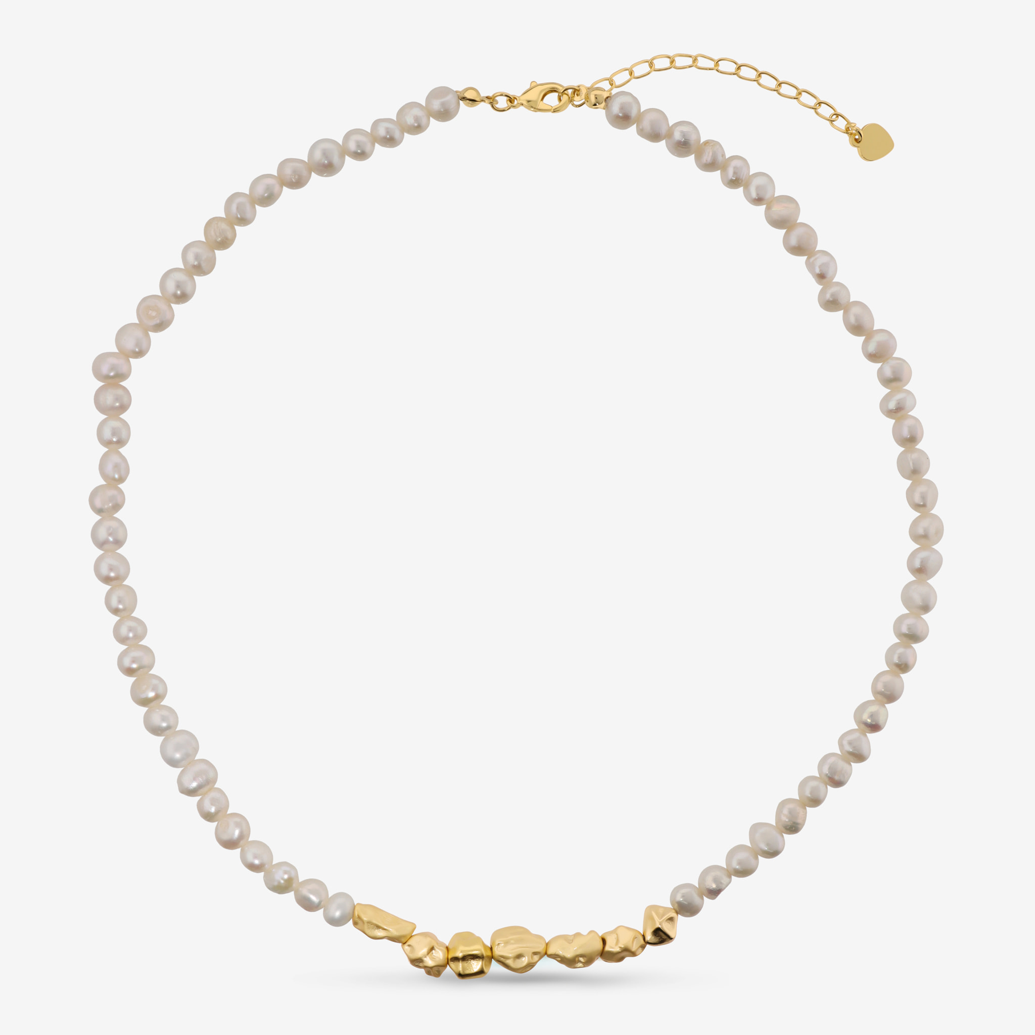 Collana Girocollo con Pepite Martellate e Perle d'Acqua Dolce Bianche