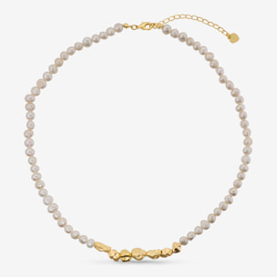 Collana Girocollo con Pepite Martellate e Perle d'Acqua Dolce Bianche