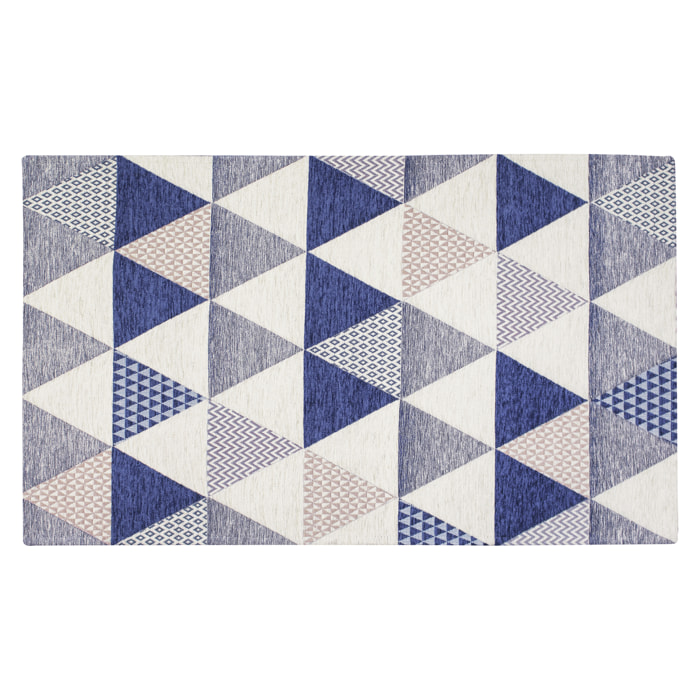 TAPPETO ARREDO TRIANGOLI BLU MARE 65X220 CM CON ANTISCIVOLO