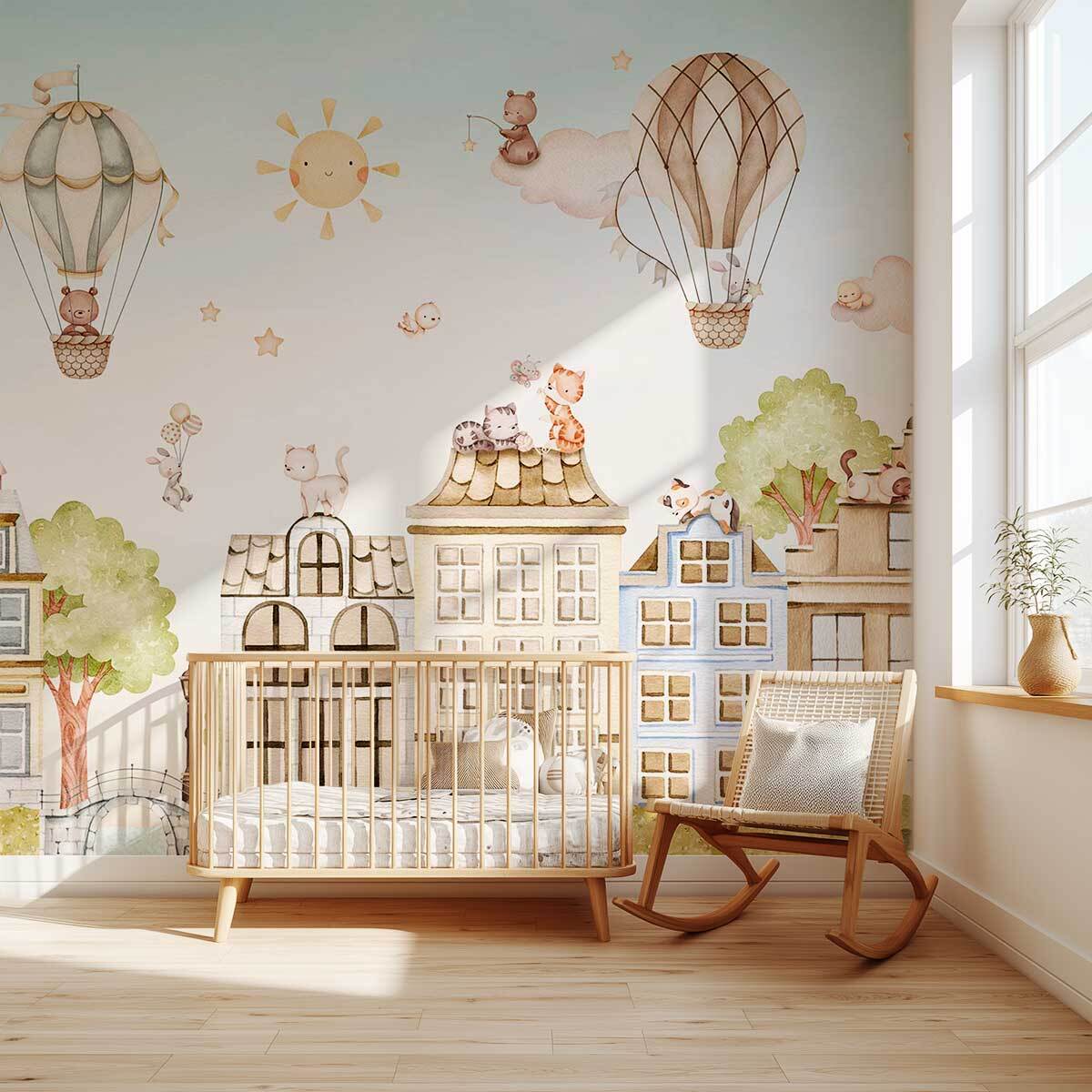 Papier peint chat chambre enfant - Chats sur les Toits Intissé