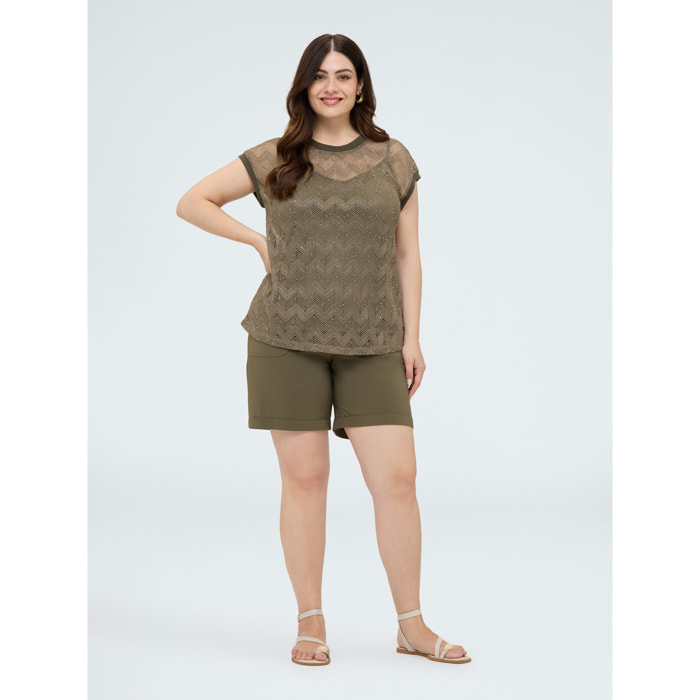 Fiorella Rubino - Pantalones bermuda con cintura elástica - Verde militare