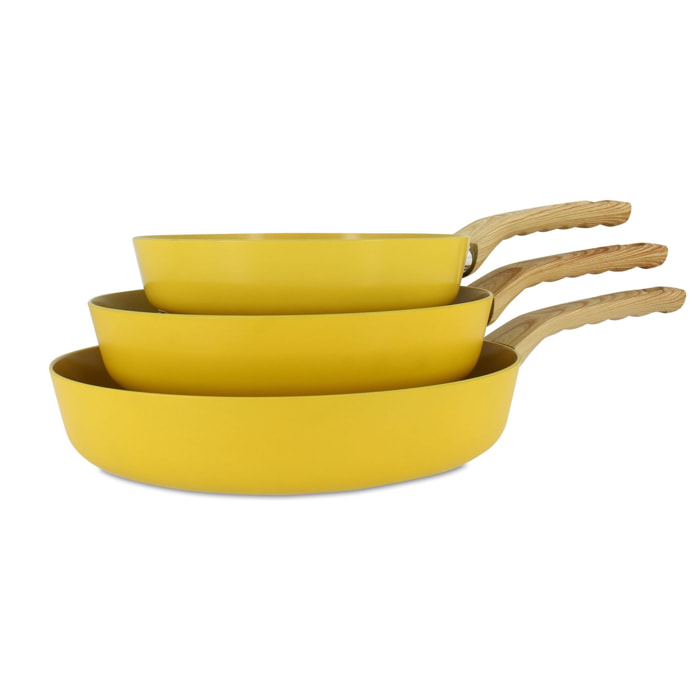 Lot de 3 poêles revêtement céramique jaune -  tous feux SAFRAN