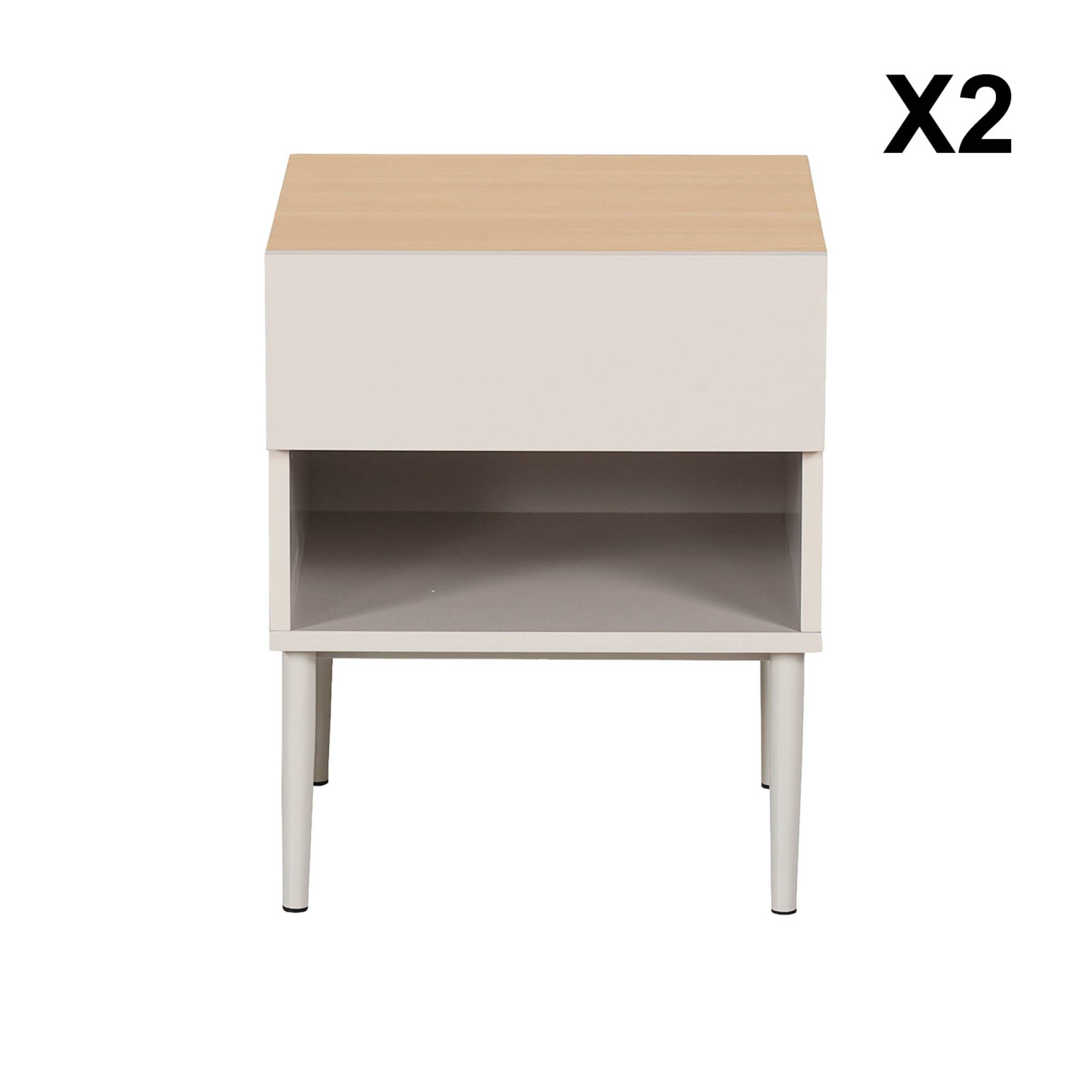 Table de chevet métal et décor bois 1 porte 1 niche (lot de 2) ASHTON