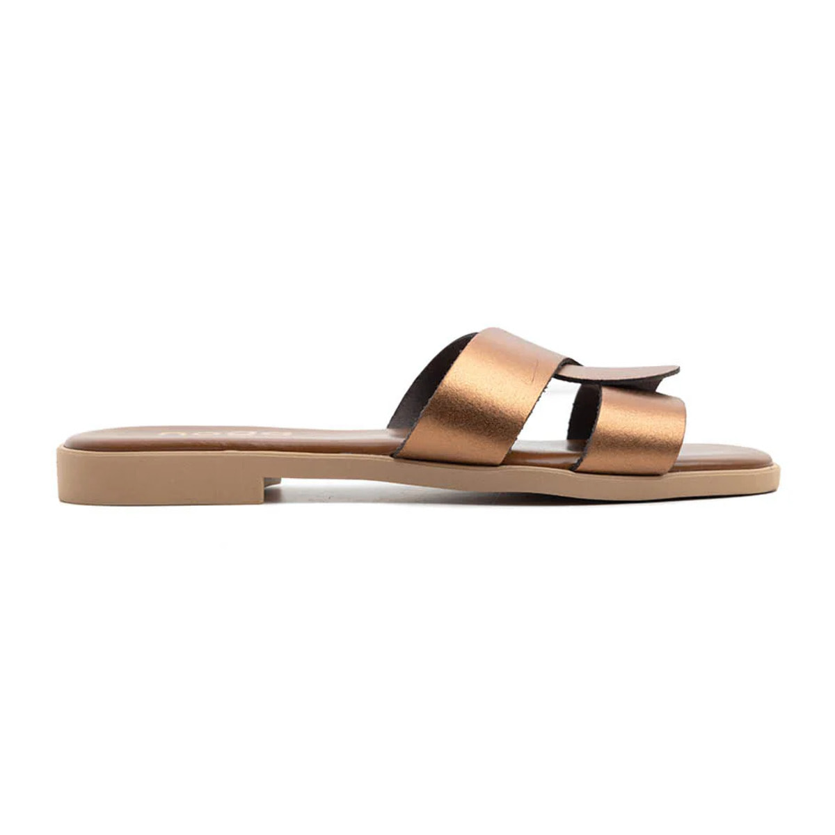 Ciabatta metallic cross in vera pelle - BRUCIATO