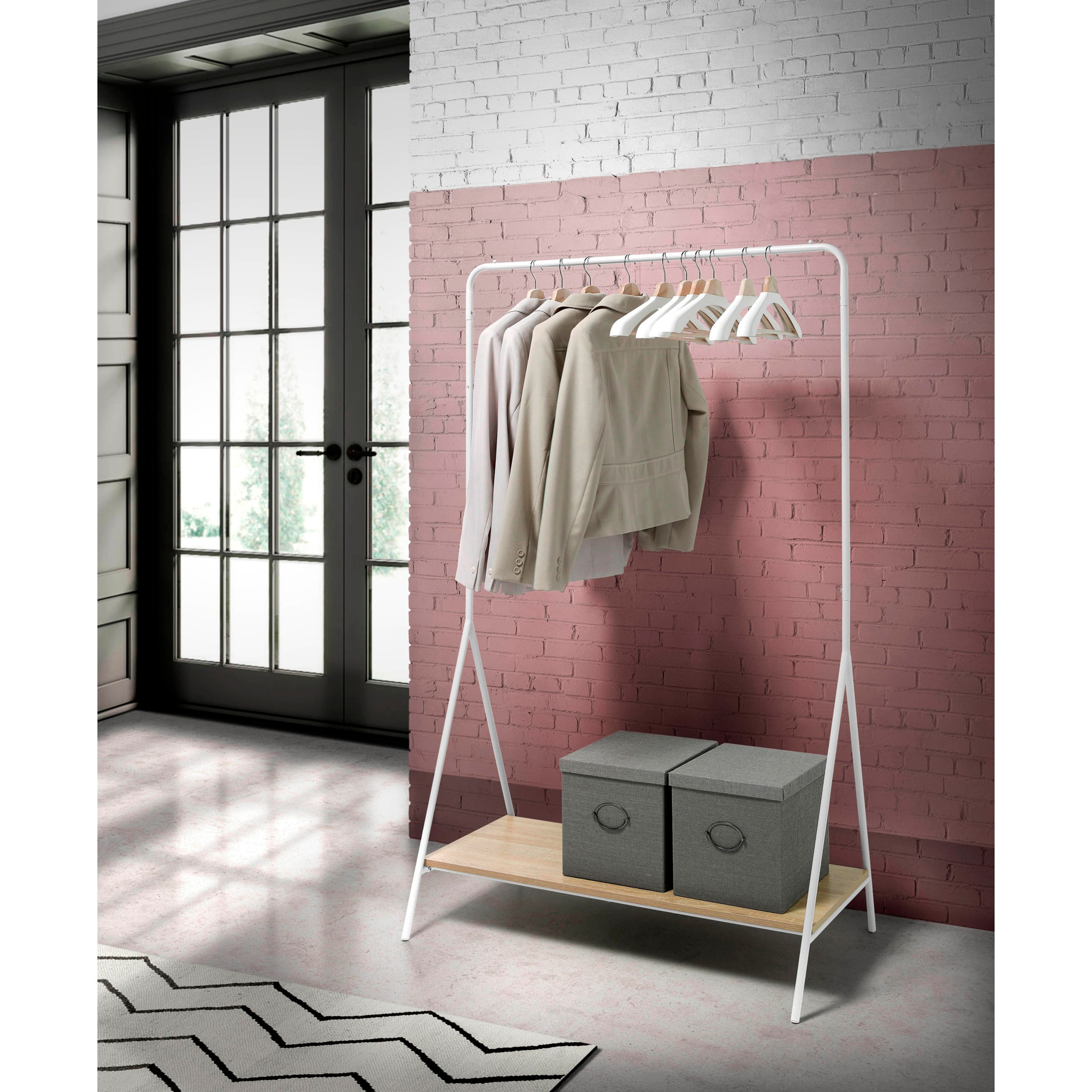 Perchero-burro Nature melamina-metal roble-blanco 170x110x55 cm