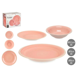 DAM SET 18 PZ PIATTI IN GRES PORCELLANATO BORDO ROSA 34x20x27 Cm. Colore rosa