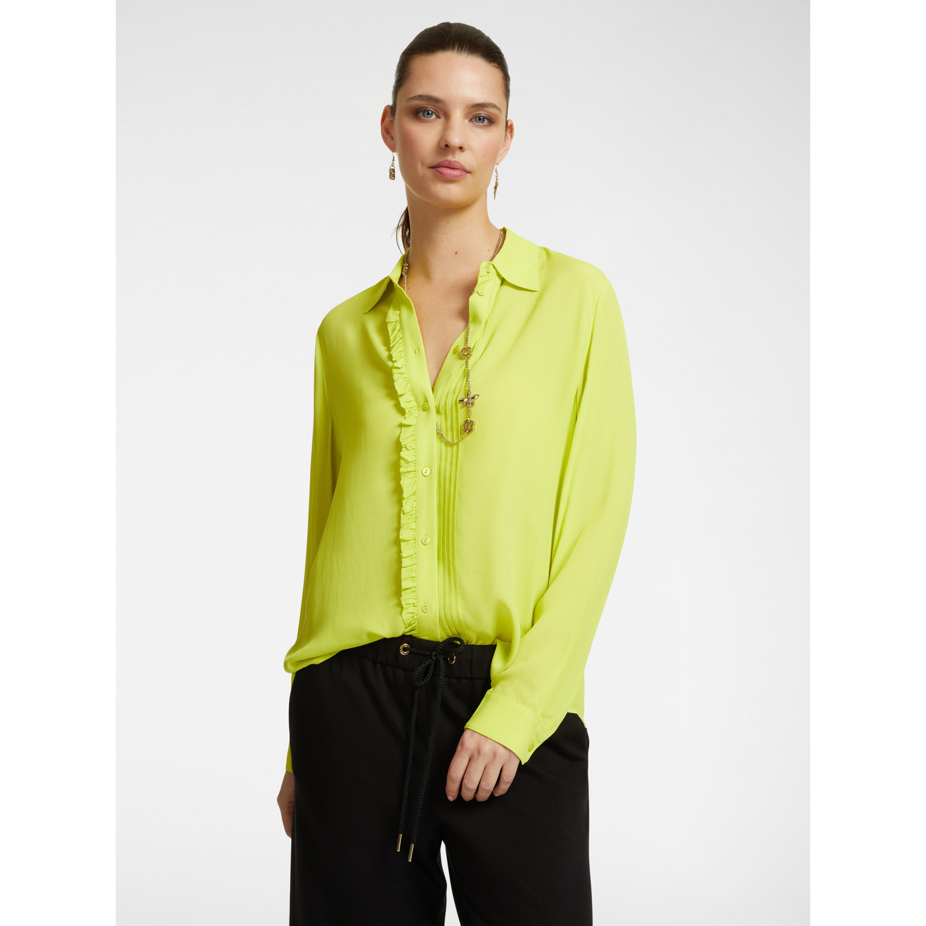 Elena Mirò - Camisa con borde fruncido - Verde claro