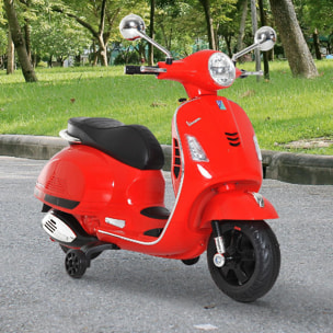 Scooter moto électrique enfants 6 V dim. 102L x 51l x 76H cm musique MP3 port USB klaxon phare feu AR rouge Vespa