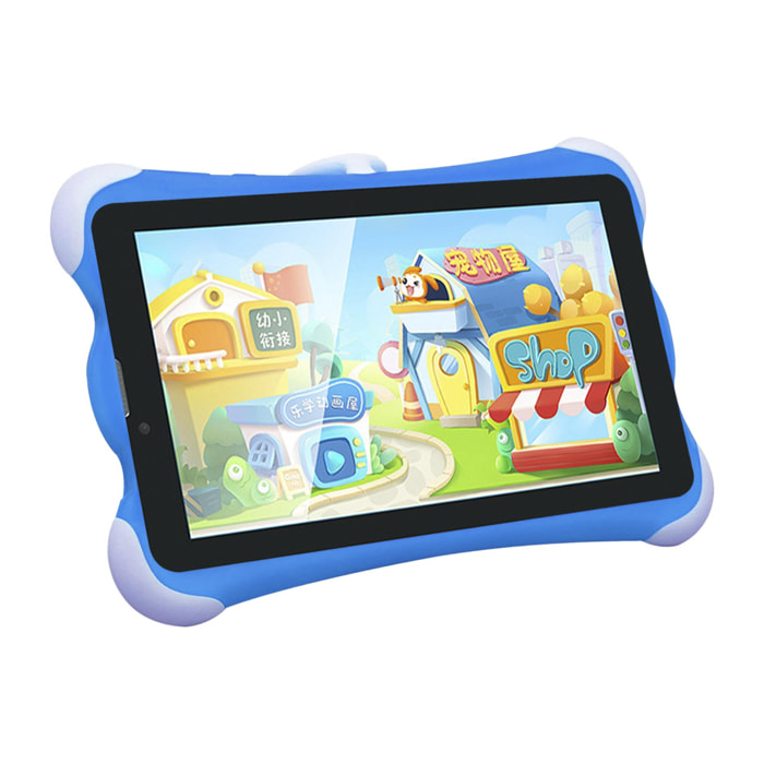 Tablet per bambini K712 3G WiFi. Sistema operativo Android 10. Schermo da 7'' 1024x600px. MTK8321Quad-Core 2 GB di RAM + 16 GB. Doppia fotocamera.