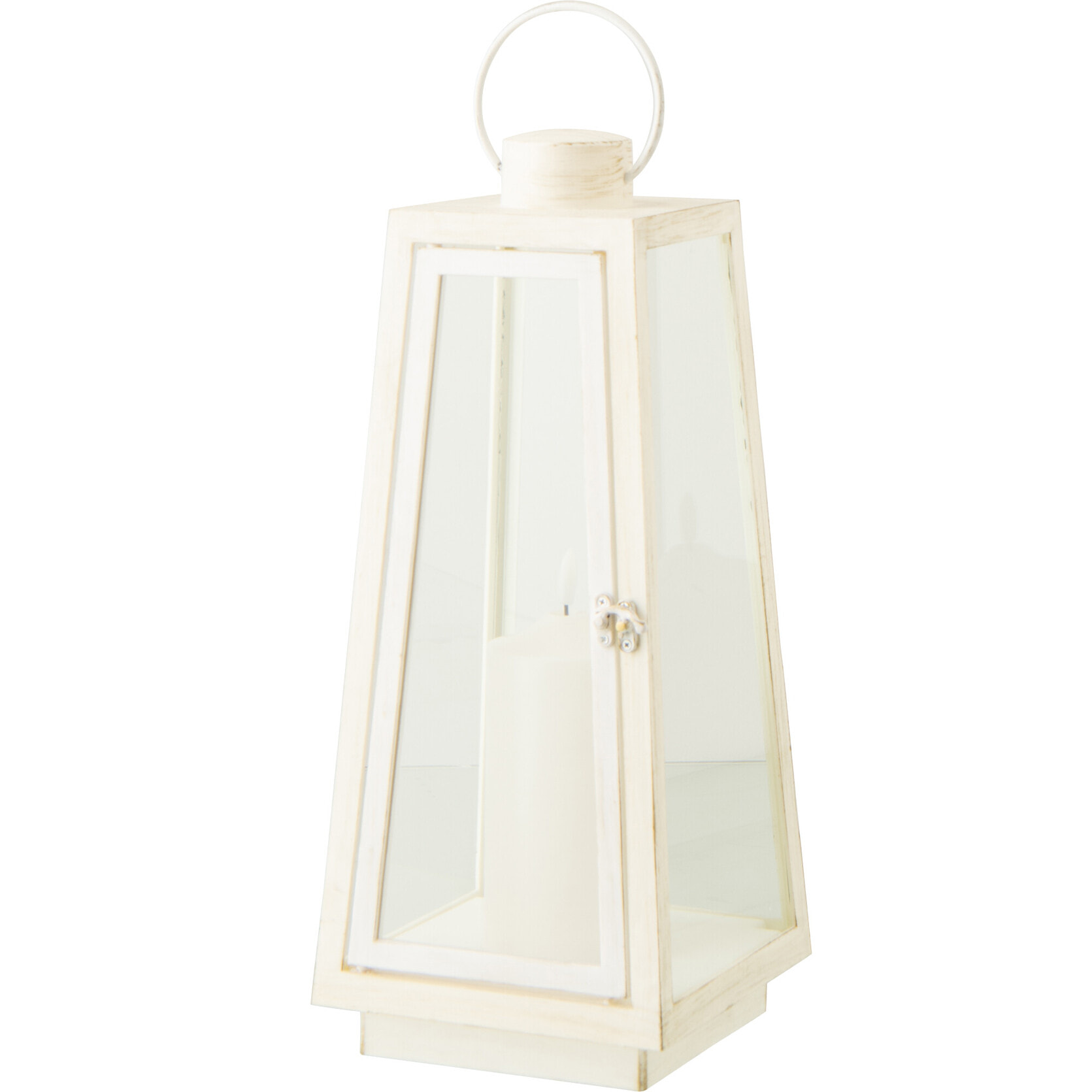 J-Line Lanterne + Bougie - verre - blanc - medium - lumières LED