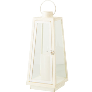 J-Line Lanterne + Bougie - verre - blanc - medium - lumières LED