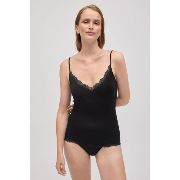 Canottiera nera con spalline in bambù