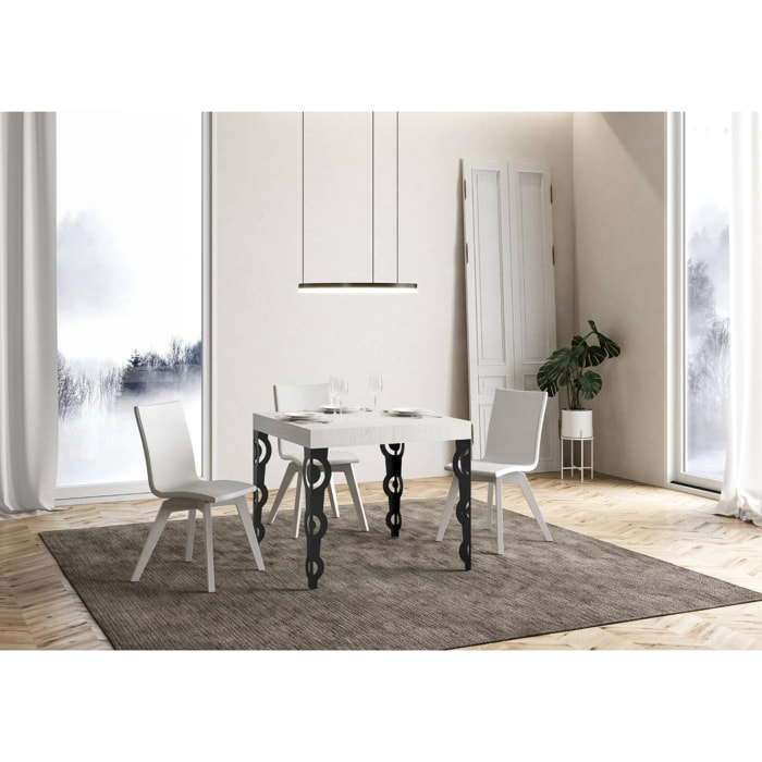 Mesa extensible 90x90/246 cm Karamay Premium Fresno Blanco estructura Antracita