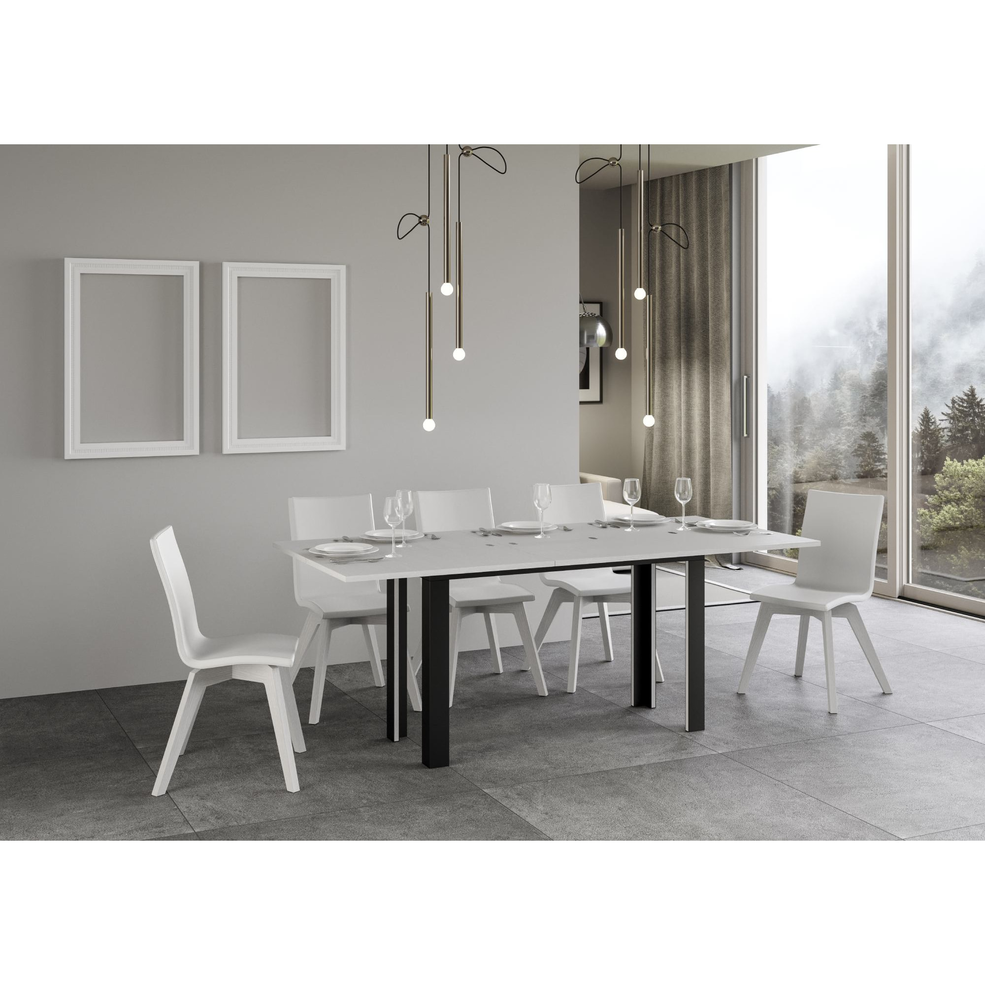 Mesa tipo libro 120/200x45/90 cm Linea Double Fresno Blanco estructura Antracita