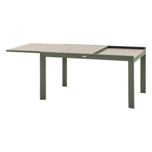 Table de jardin extensible coulissante "Évasion" effet bois lin & vert laurier 10 places lates en aluminium
