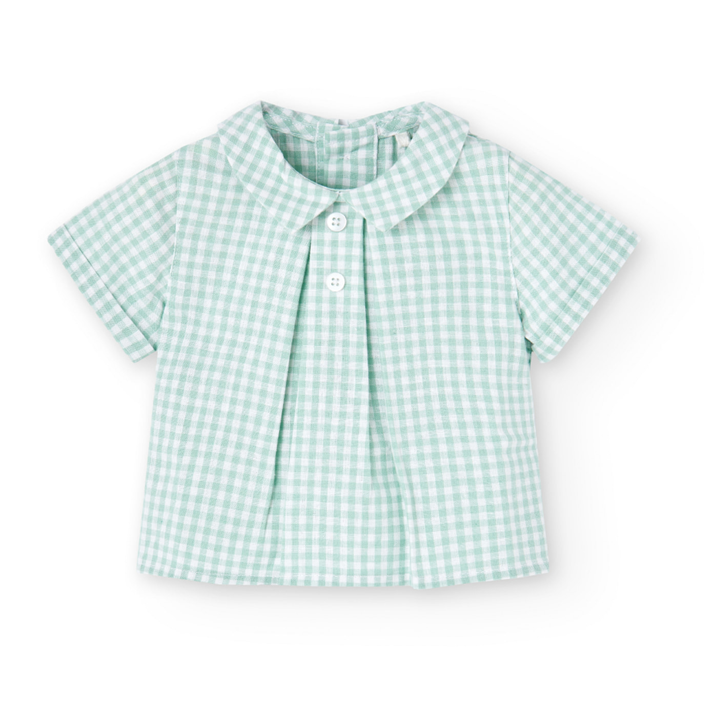 Conjunto lino niño, estampado de cuadros, verde claro