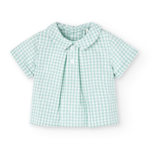 Conjunto lino niño, estampado de cuadros, verde claro