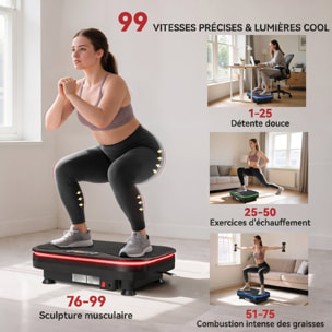 Plateforme vibrante LED Bluetooth 3 prog. 99 vitesses bandes de résistance télécommande