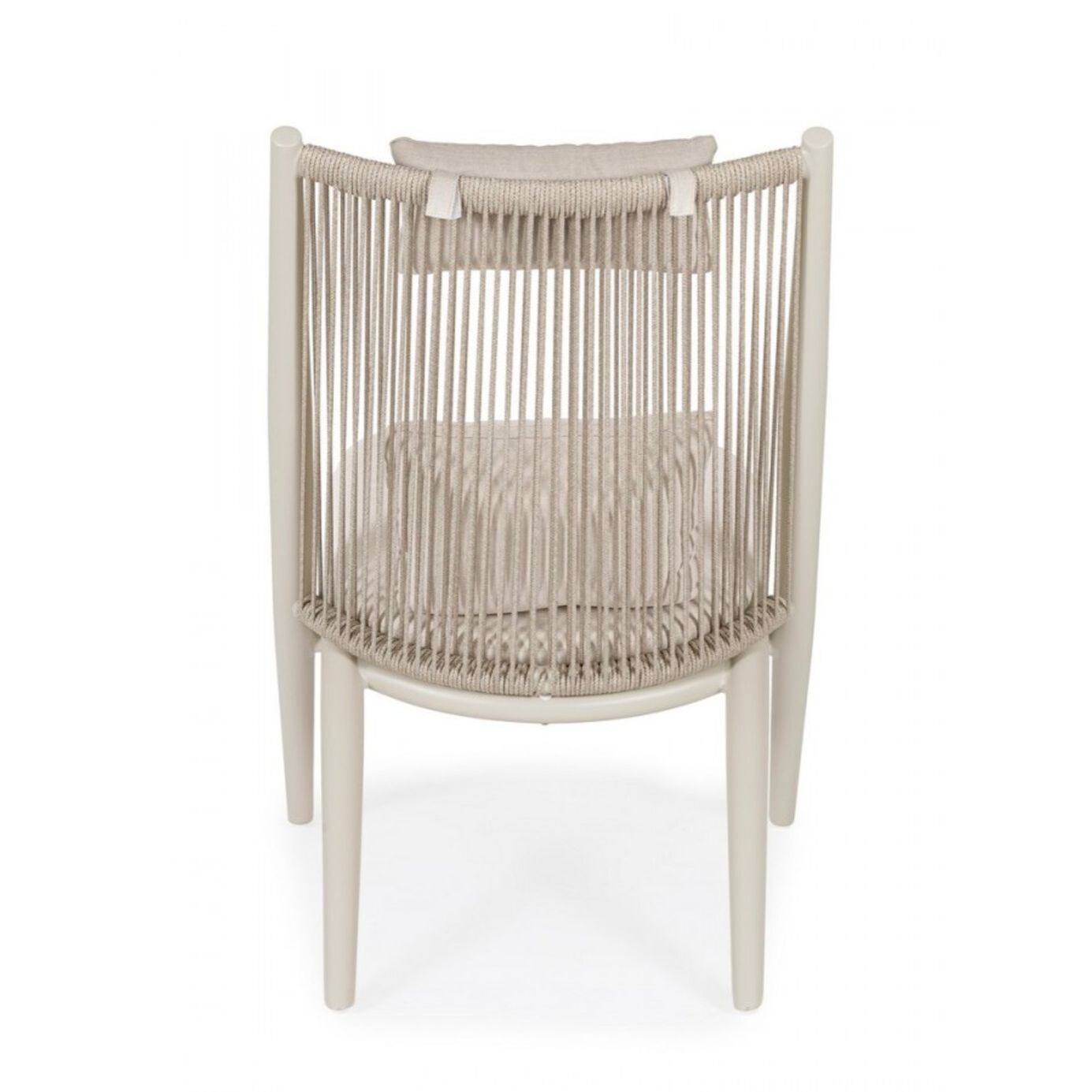 Set di 4 poltrone ALOHA in alluminio beige e intreccio di corda beige, con cuscini