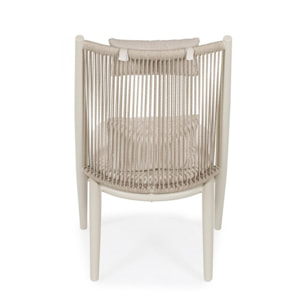 Set di 4 poltrone ALOHA in alluminio beige e intreccio di corda beige, con cuscini