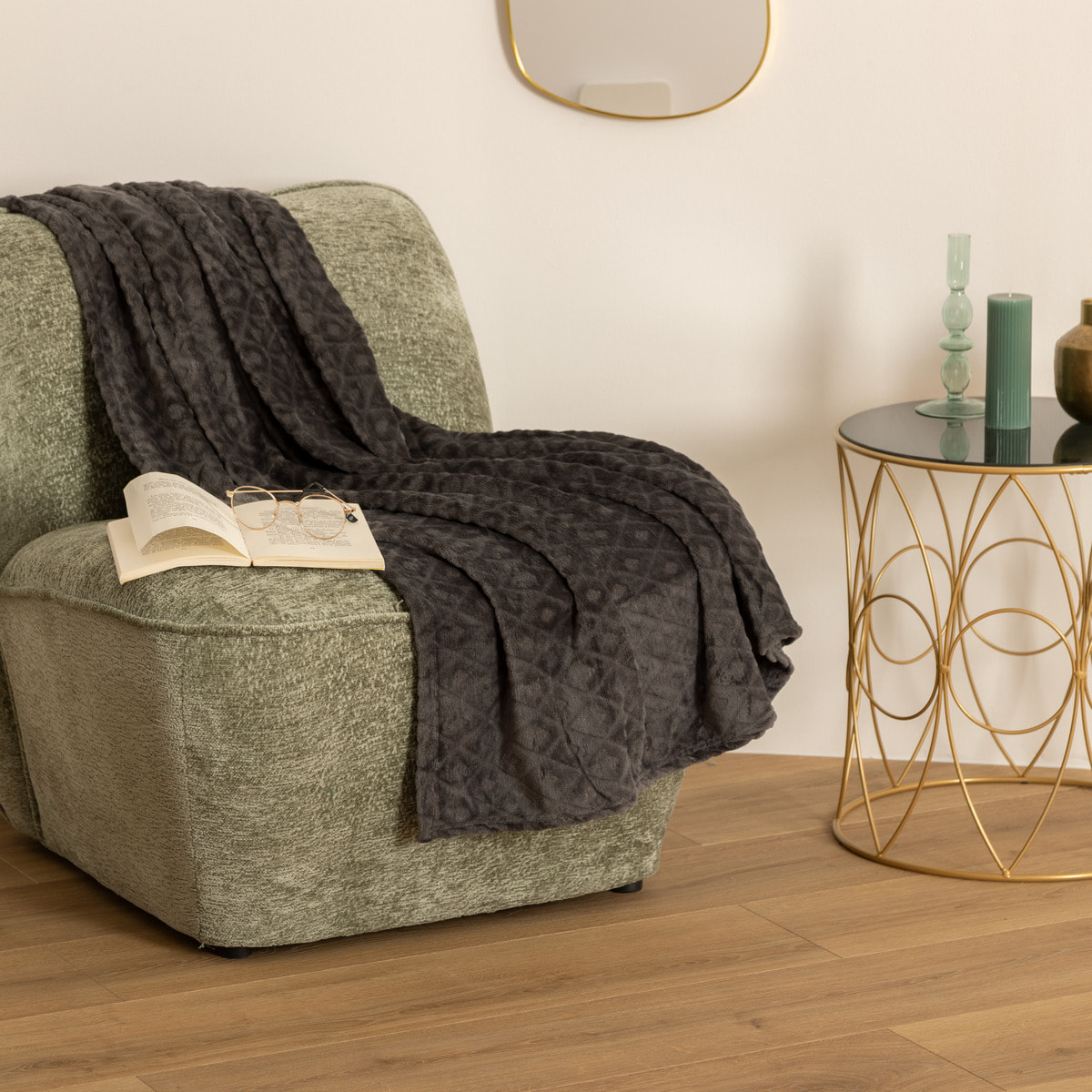 Plaid "Losange" - flanelle - gris foncé - 125x150 cm