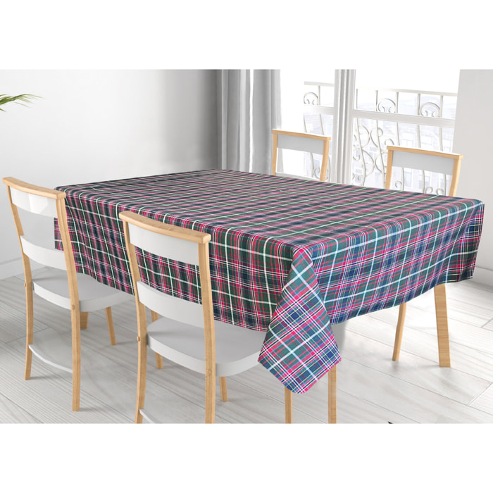 Tovaglia Natalizia in Misto Cotone Made in Italy Fantasia Tartan Verde con filo Lurex