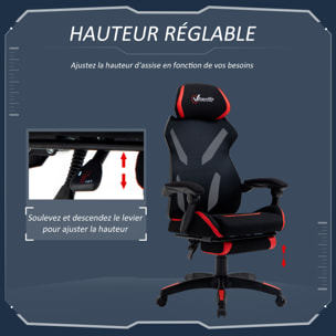 Vinsetto Fauteuil gaming chaise gamer réglable pivotant dossier inclinable repose-pied polyester rouge noir