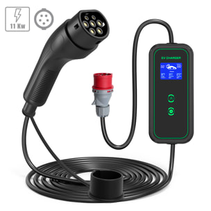 Caricatore trifase A01 per auto elettrica Tipo 2, EV e PHEV, con 16A e 11KW. App di controllo e schermo LCD.